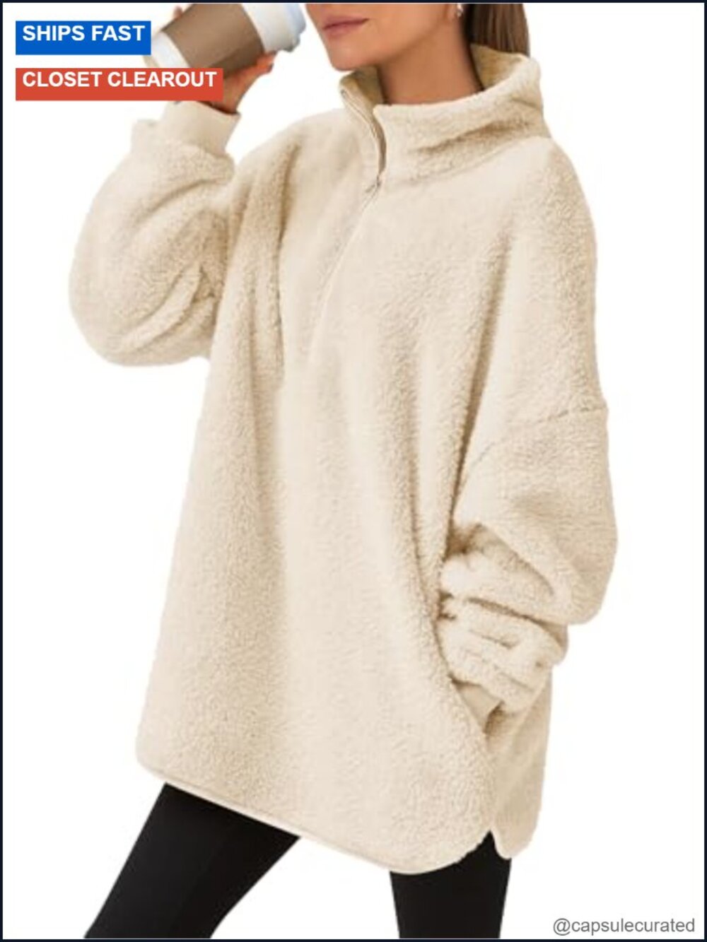 Women's Sherpa Fleece Zip Up Hoodie Oversized Fuzzy Pullover Sweatshirt